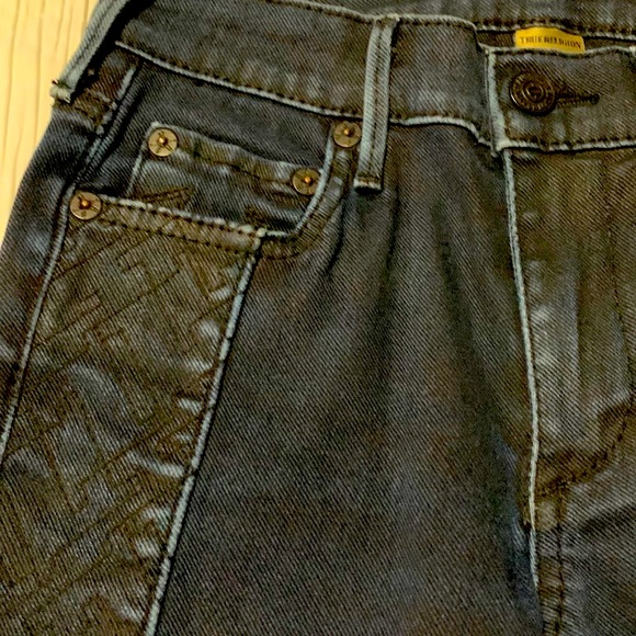 TRUE RELIGION "HALLE MID-RISE SUPER SKINNY" Jeans In "BATHED COATED NIGHT" sz 25 - Picture 2 of 8